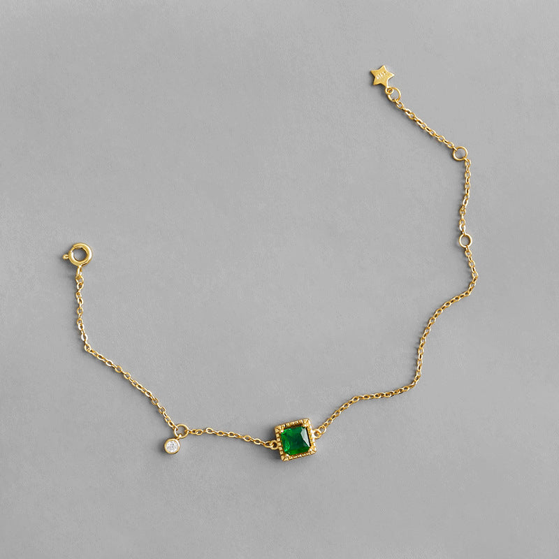 Sterling Silver Green Square Bracelet