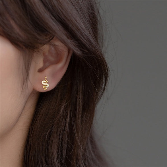 Sterling Silver 18K Gold plated Snake Stud Earrings