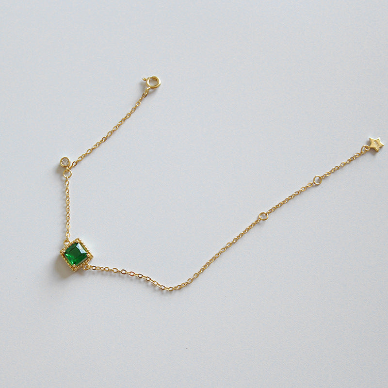 Sterling Silver Green Square Bracelet