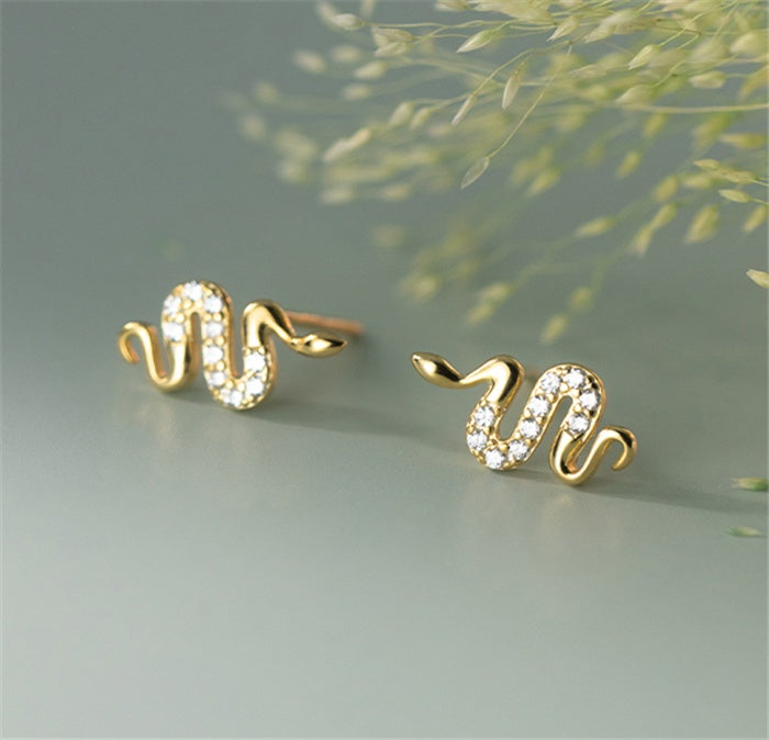 Sterling Silver 18K Gold plated Snake Stud Earrings