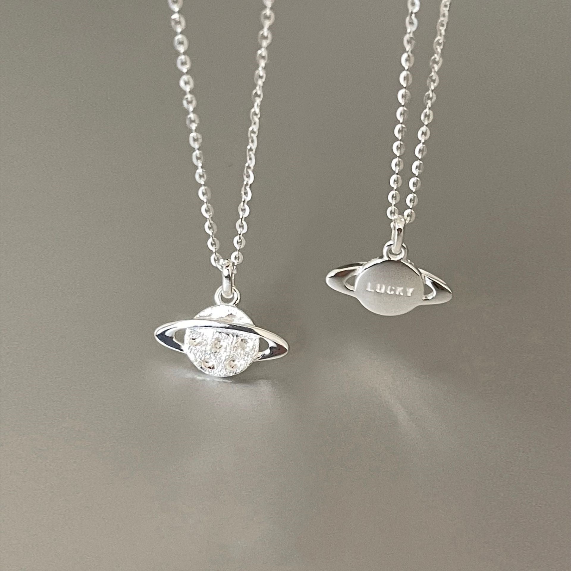 Silver White Glitter Sand Two Lucky Sterling Silver Necklace